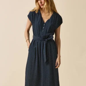 Robe mi-longue sans manches femme imprimé pois