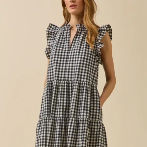 Robe volantée sans manches vichy femme