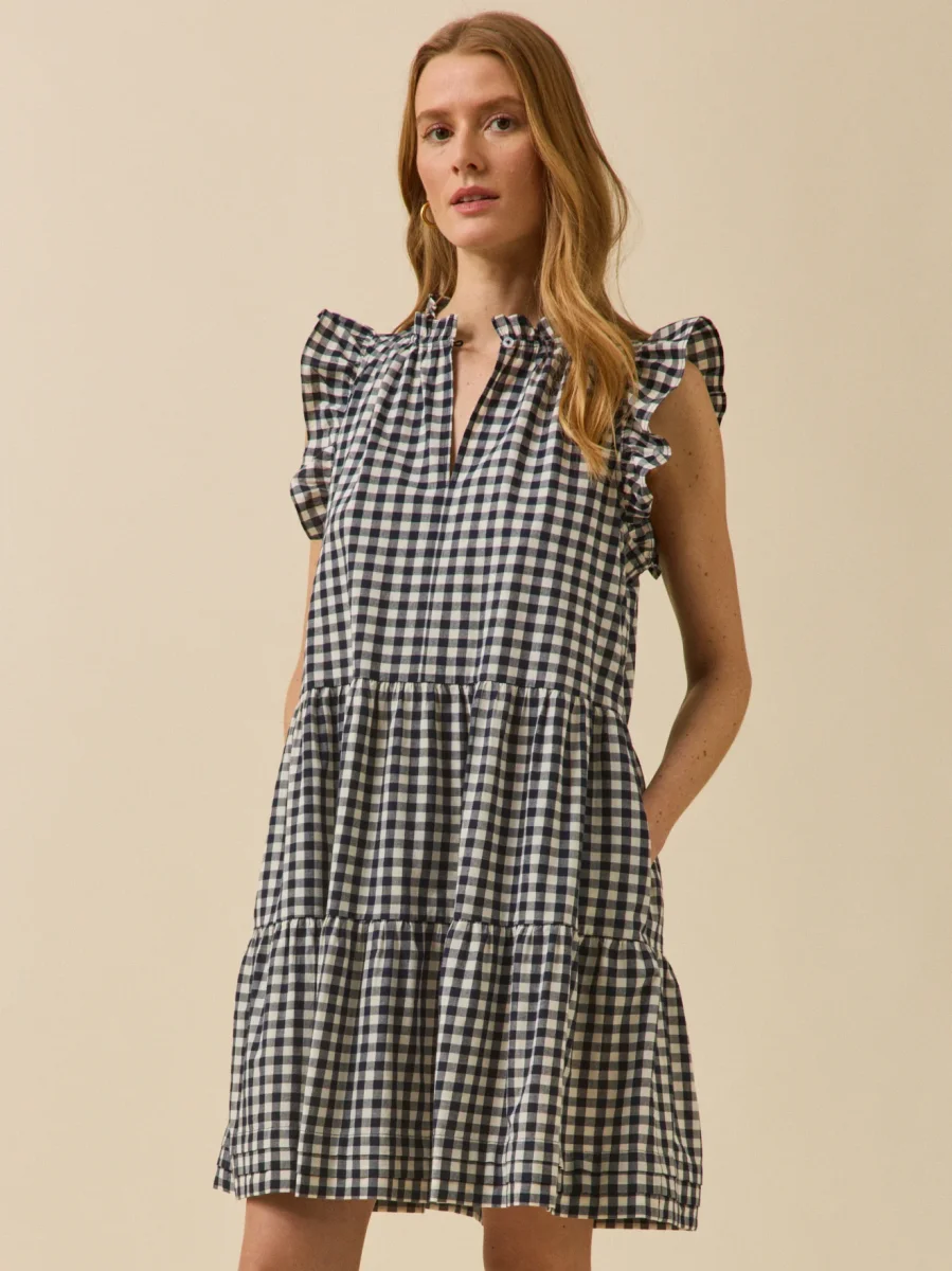 Robe volantée sans manches vichy femme