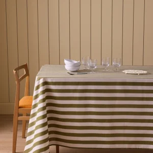 Nappe rayée en coton tramé aspect lin