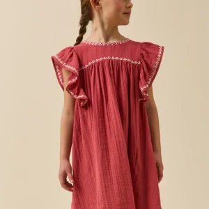 Robe brodée Fille en gaze de coton biologique