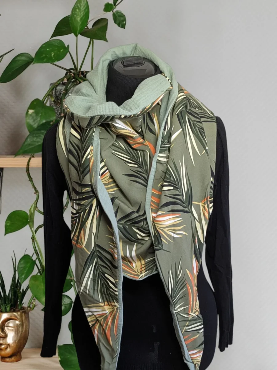 Chèche, écharpe, foulard triangle | Mi-saison | Jardin tissé vert – Image 4