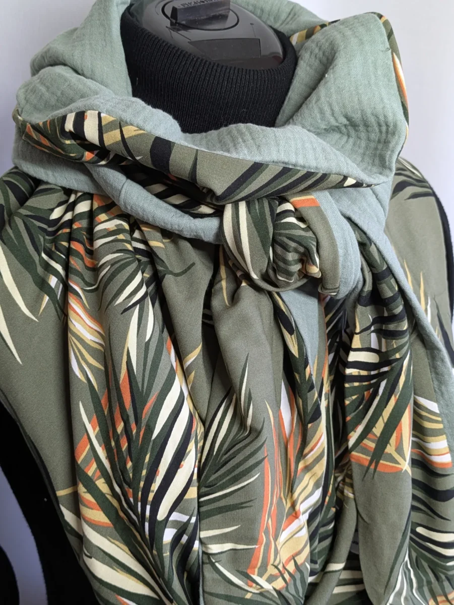 Chèche, écharpe, foulard triangle | Mi-saison | Jardin tissé vert – Image 5