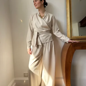 ENSEMBLE HAUT ET BAS ARMELLE ECRU