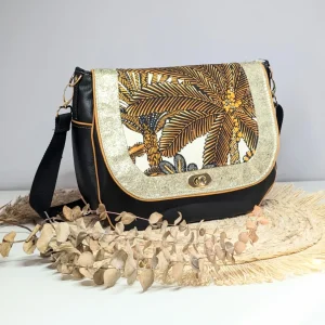 Sac à main besace noir imprimé floral « Automne »