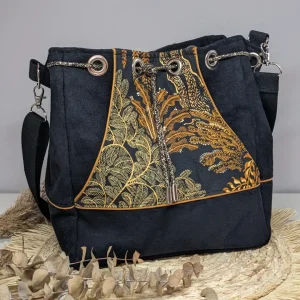 Sac à main seau noir imprimé floral « Automne »